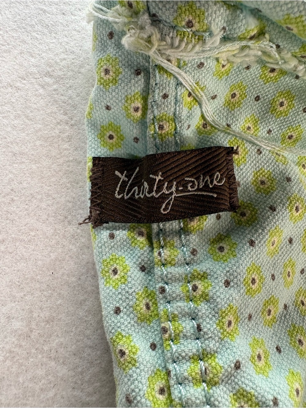 Thirty-One Quilted Tote Bag Mint Green Floral Print Brown Trim Organizer Purse - Picture 5 of 9